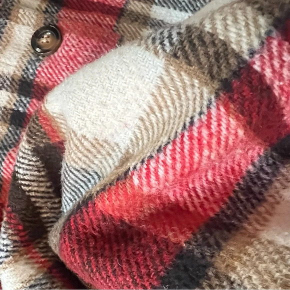Plaid Flannel Shacket Button Down Jacket Shirt Pockets Red Boho Western Medium - Picture 11 of 14